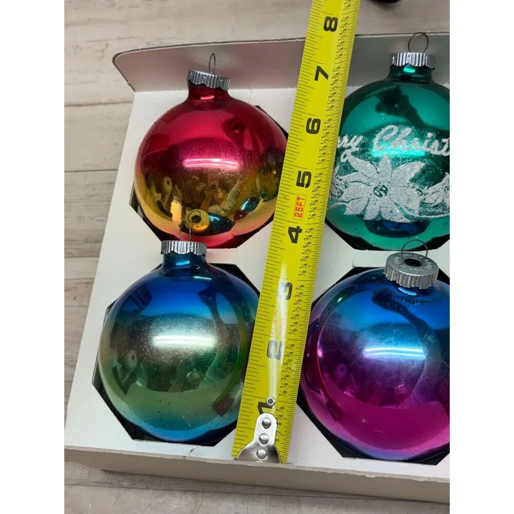 Vtg 1965 Set Of 4 Shiny Brite Finest Quality Blown Glass Christmas Tree Ornament